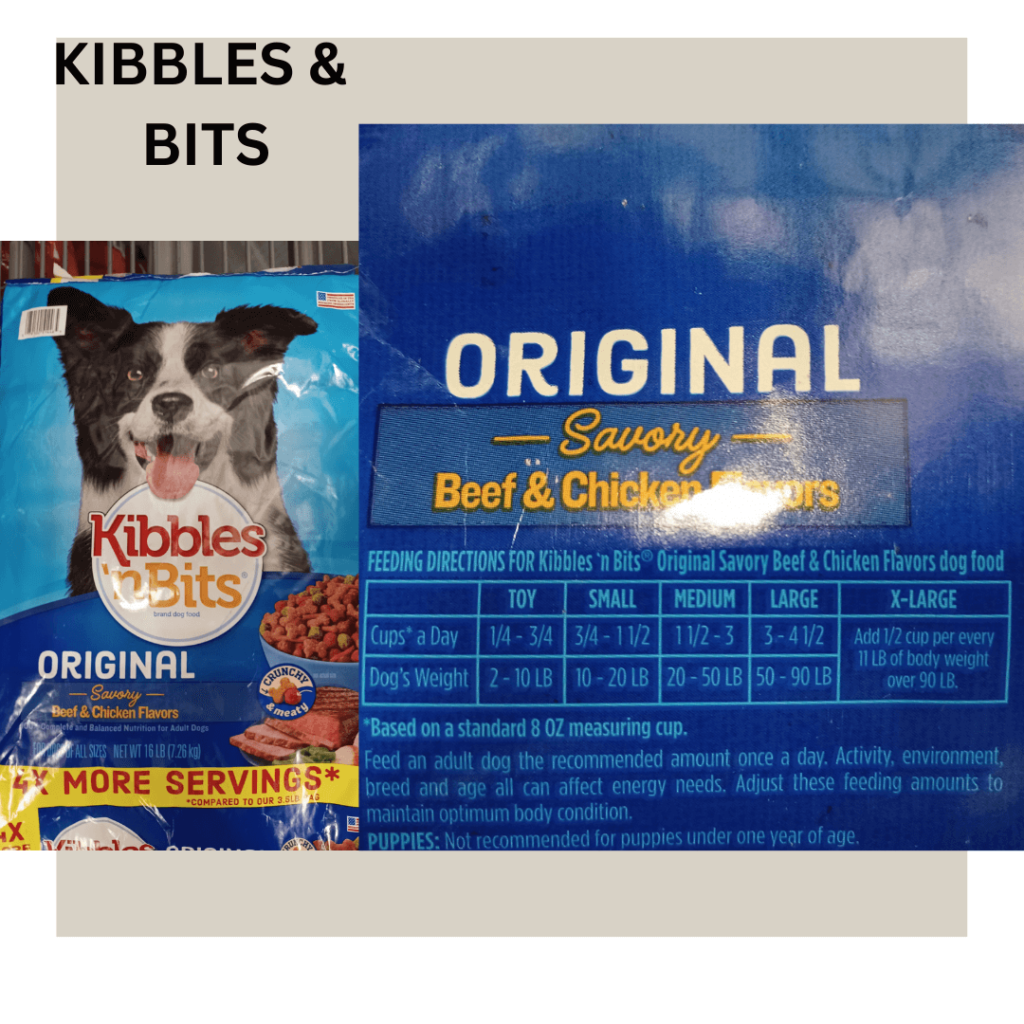 Image of Kibbles & Bits dog food and daily feeding recommendation